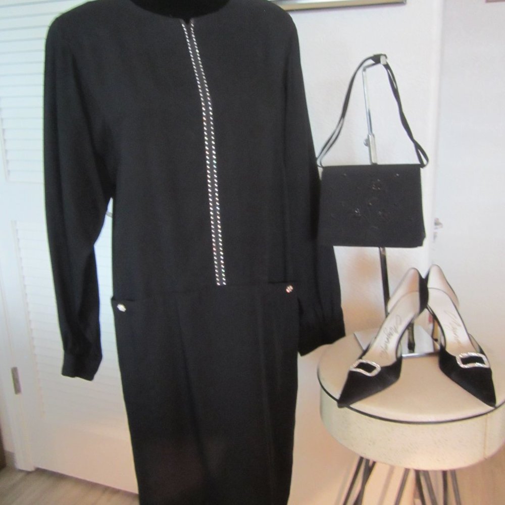 VINTAGE - JT DRESS - Sz14 - Black with Rhinestones